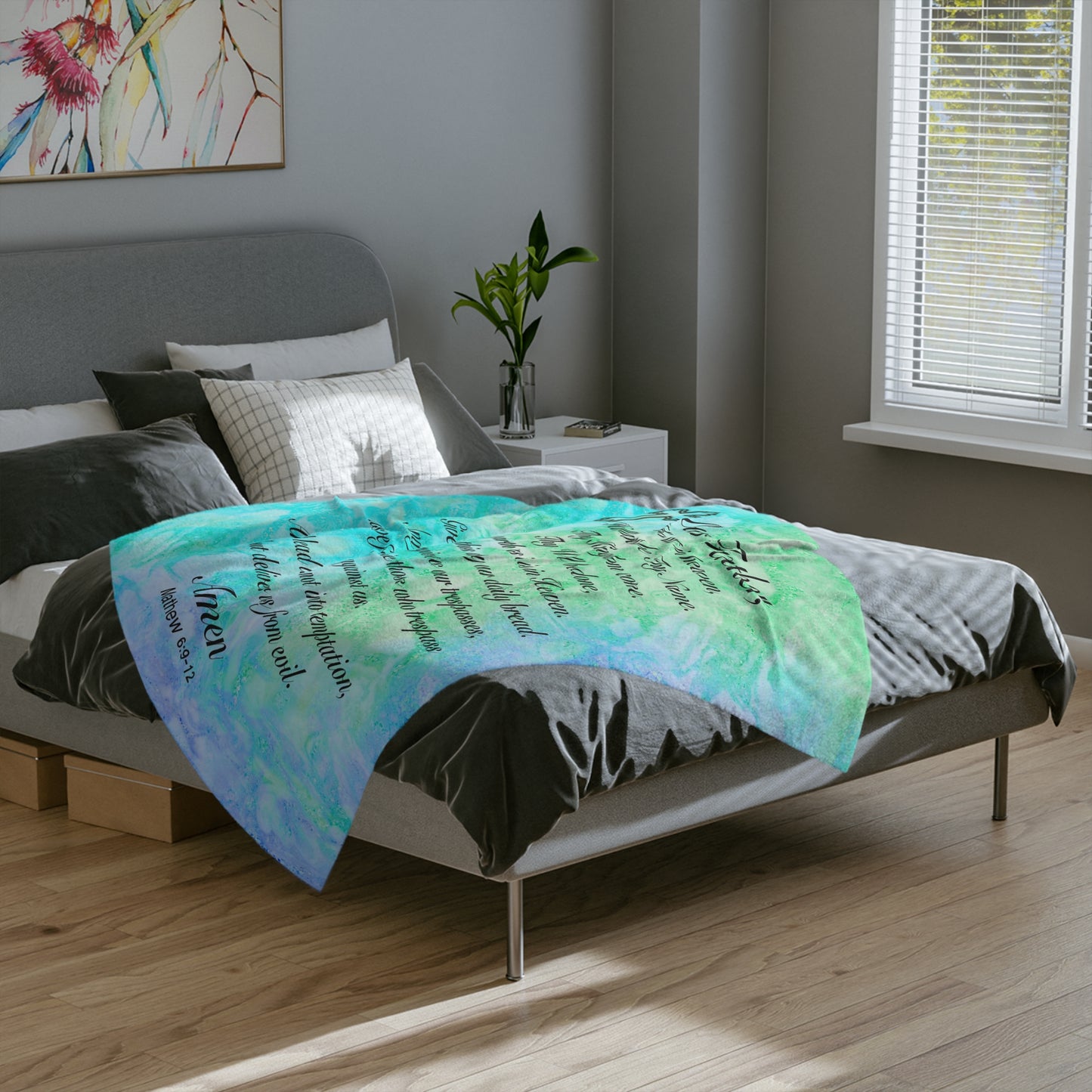The Lord’s Prayer Marble Teal Minky Blanket
