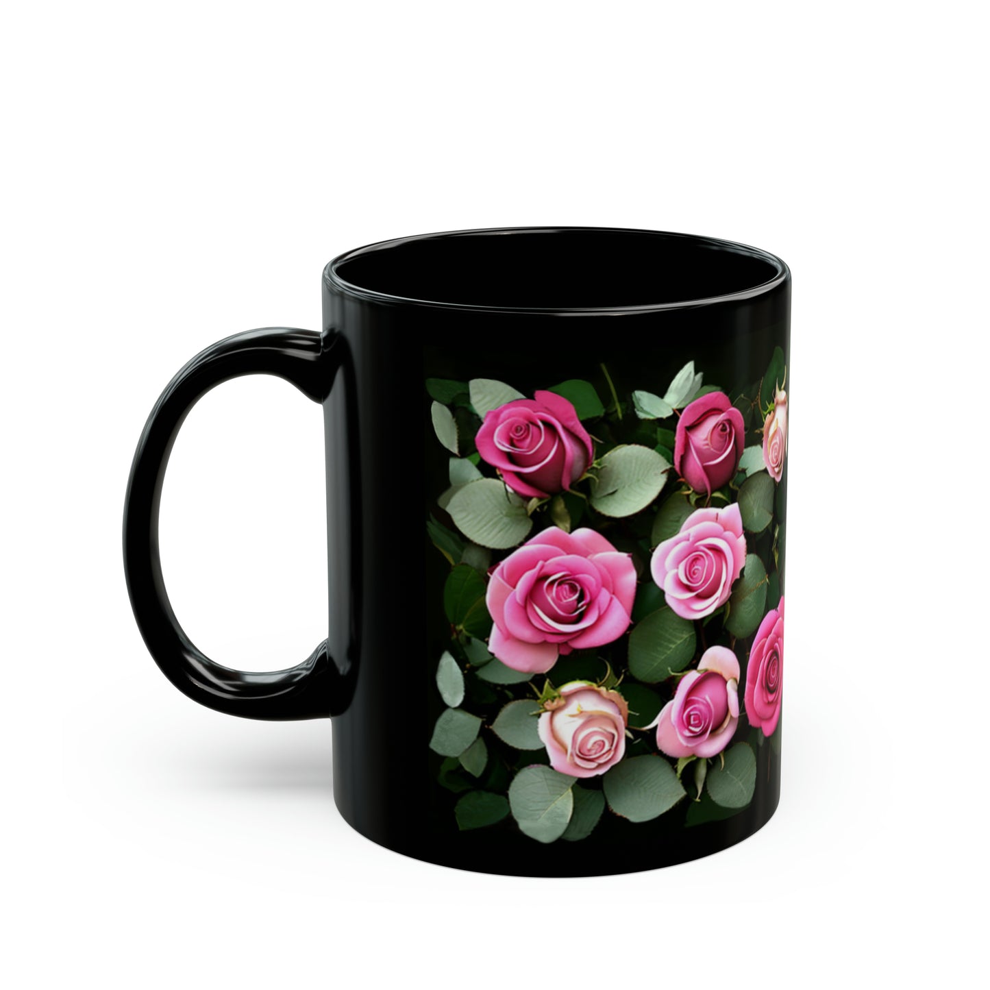 Lovely Pink Roses Black Mug 11oz