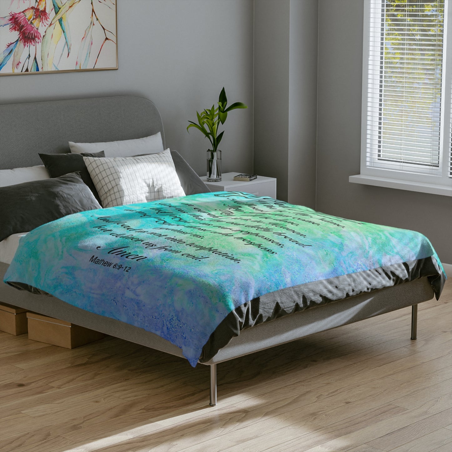 The Lord’s Prayer Marble Teal Minky Blanket