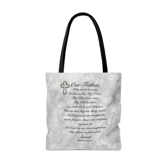 The Lord’s Prayer Marble Gray Tote Bag