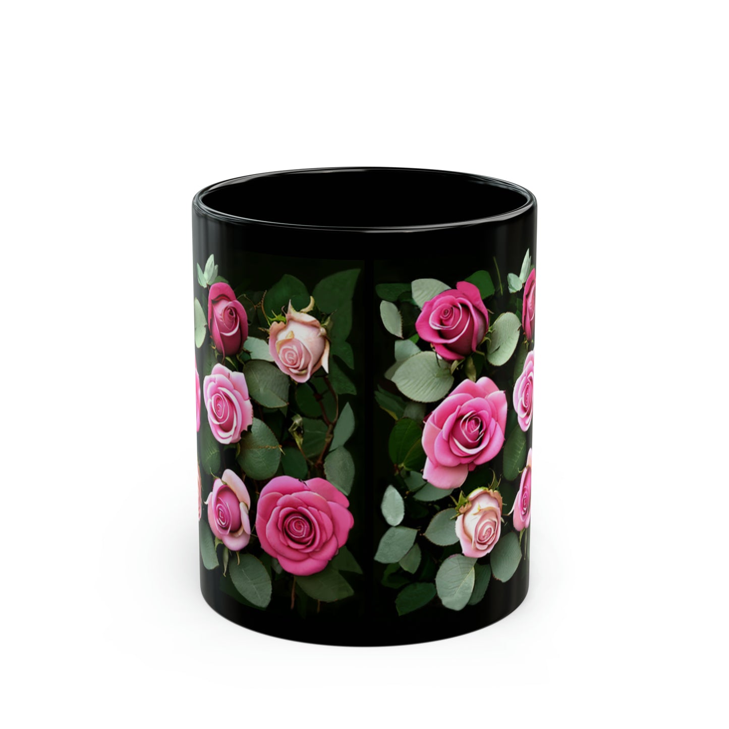 Lovely Pink Roses Black Mug 11oz