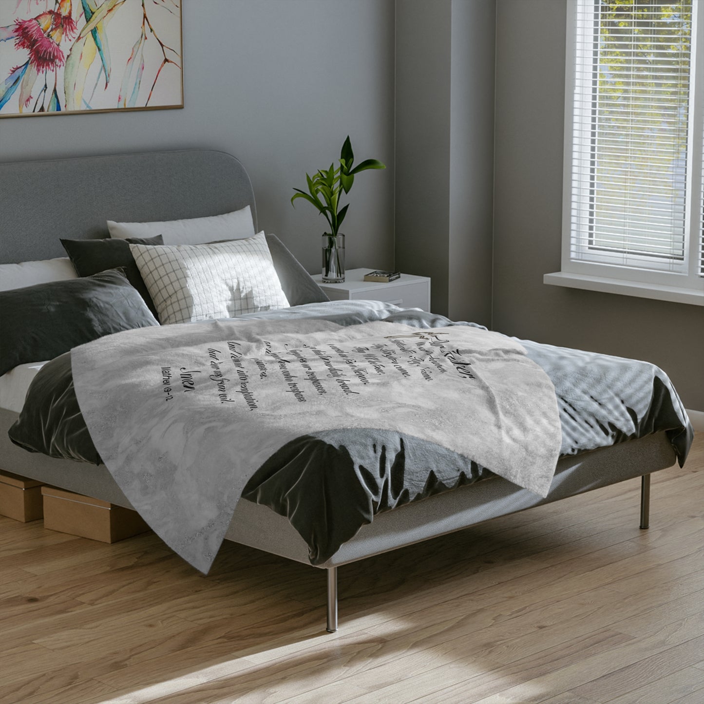 The Lord’s Prayer Marble Gray Minky Blanket