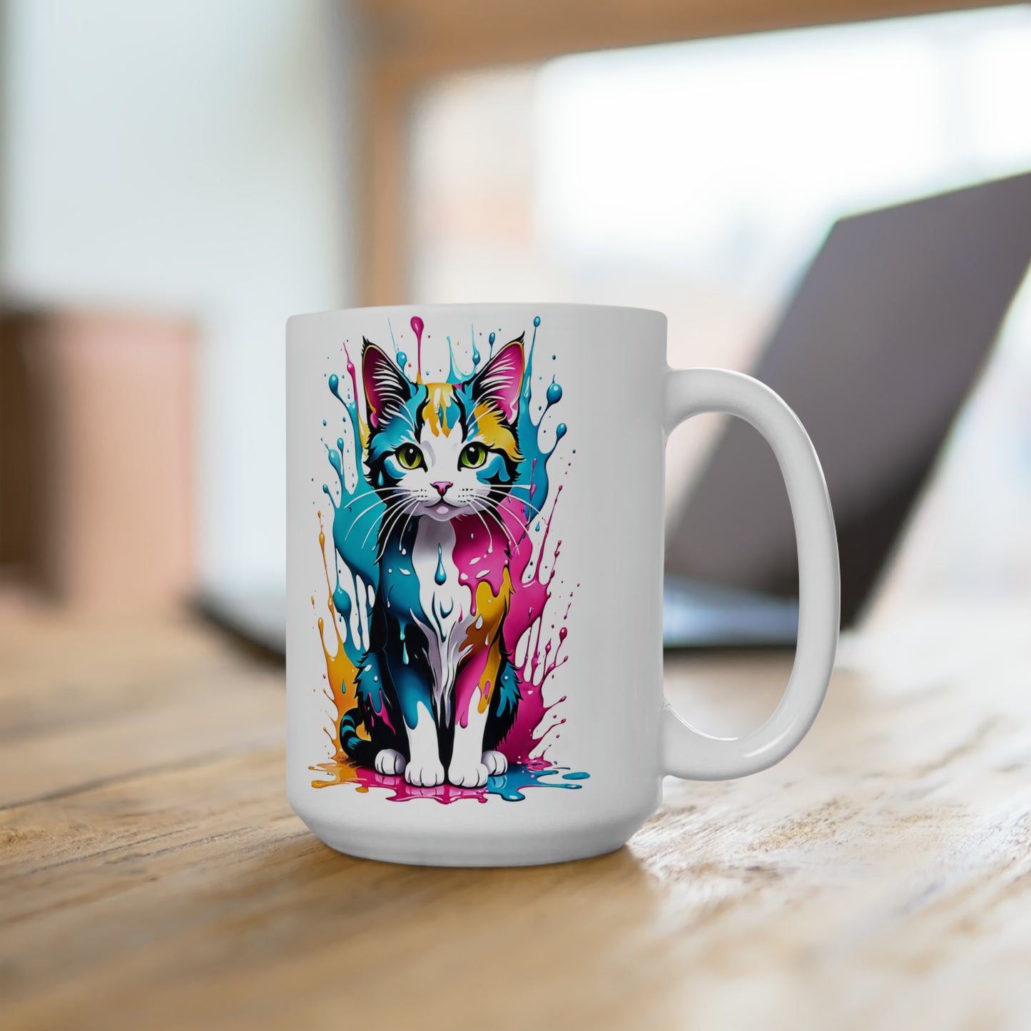 A Splash of Color Kitty Ceramic Mug 15oz