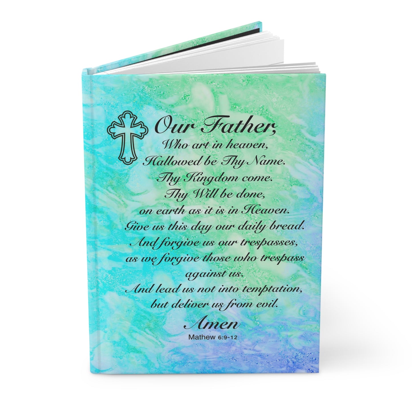 The Lords Prayer Marble Teal Hardcover Journal