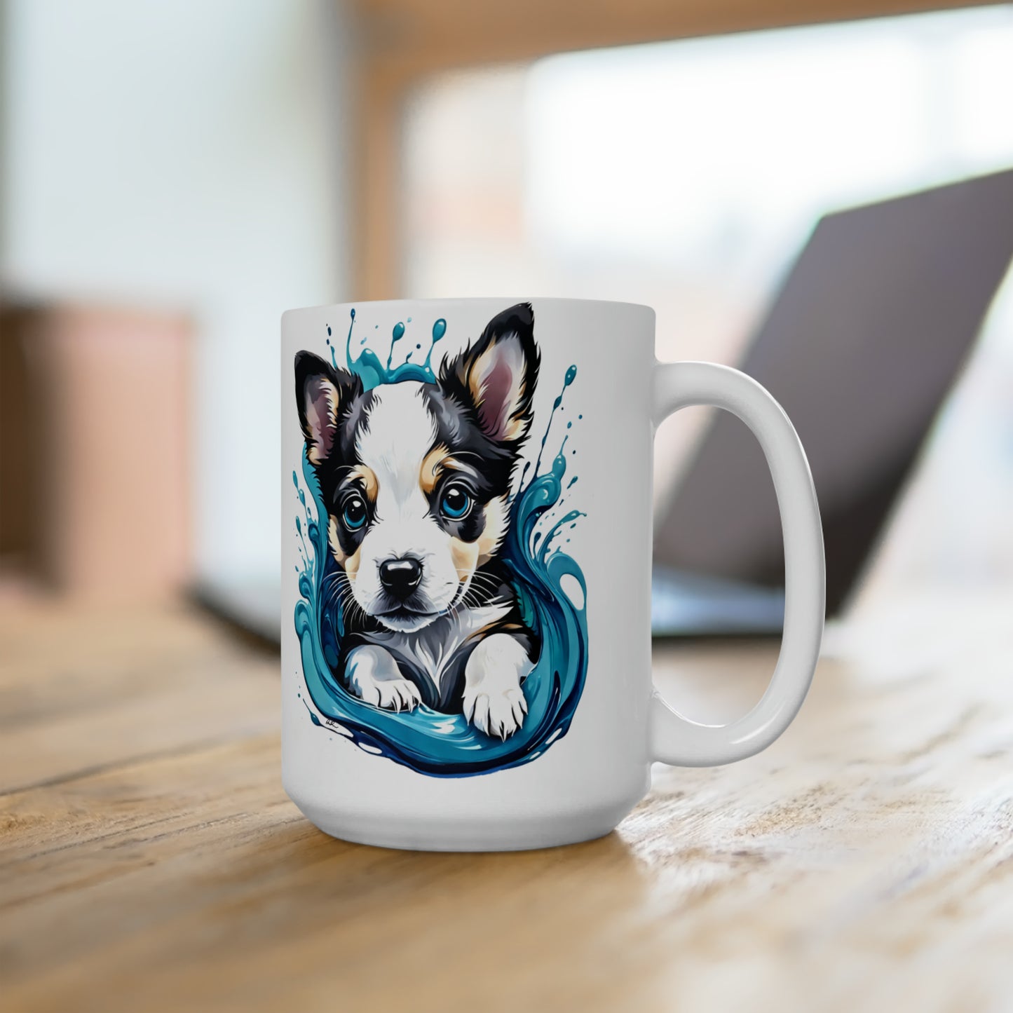 A Splash of Color Puppy Ceramic Mug 15oz