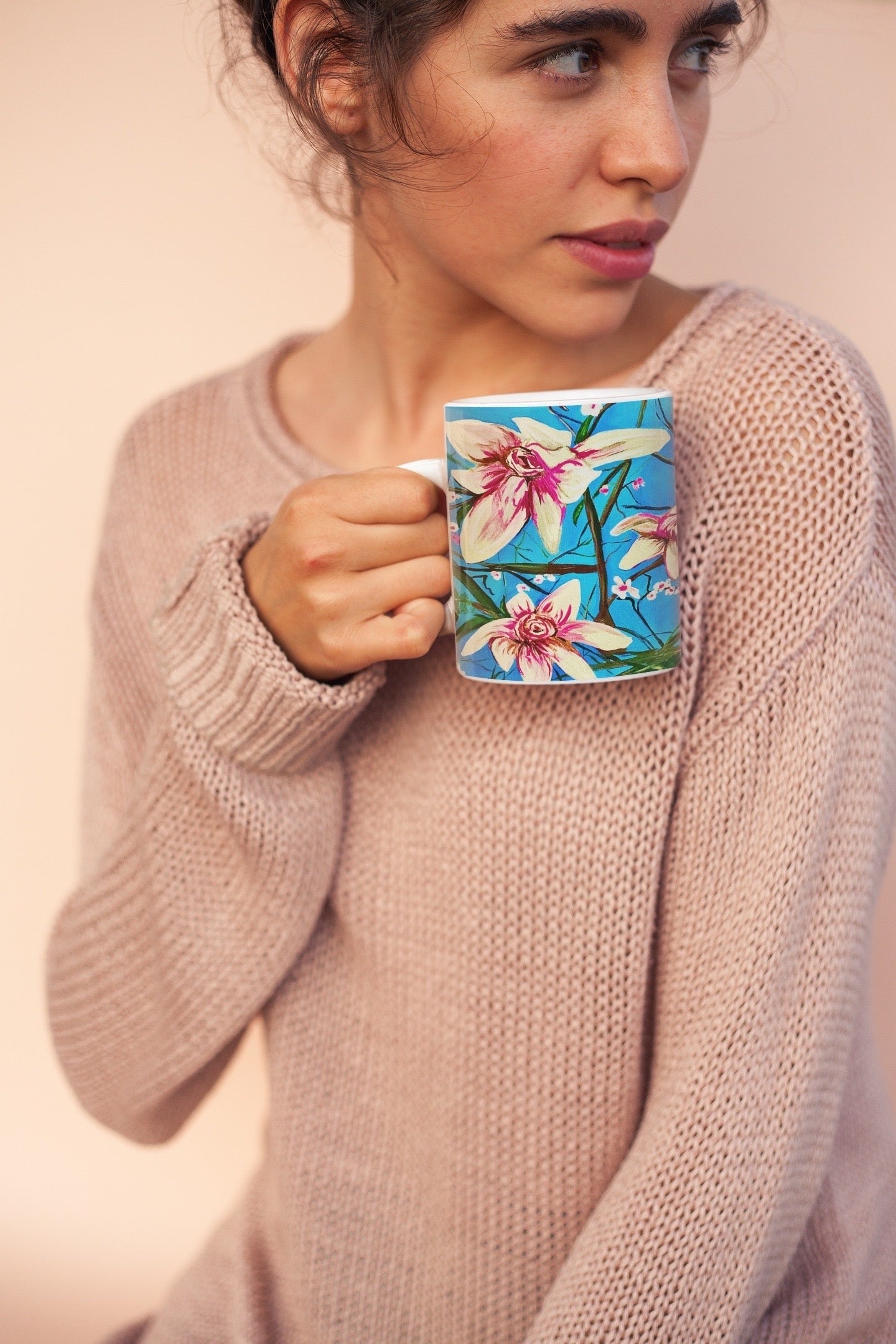 ‘ Pink  Dogwood Ceramic Mug 11oz