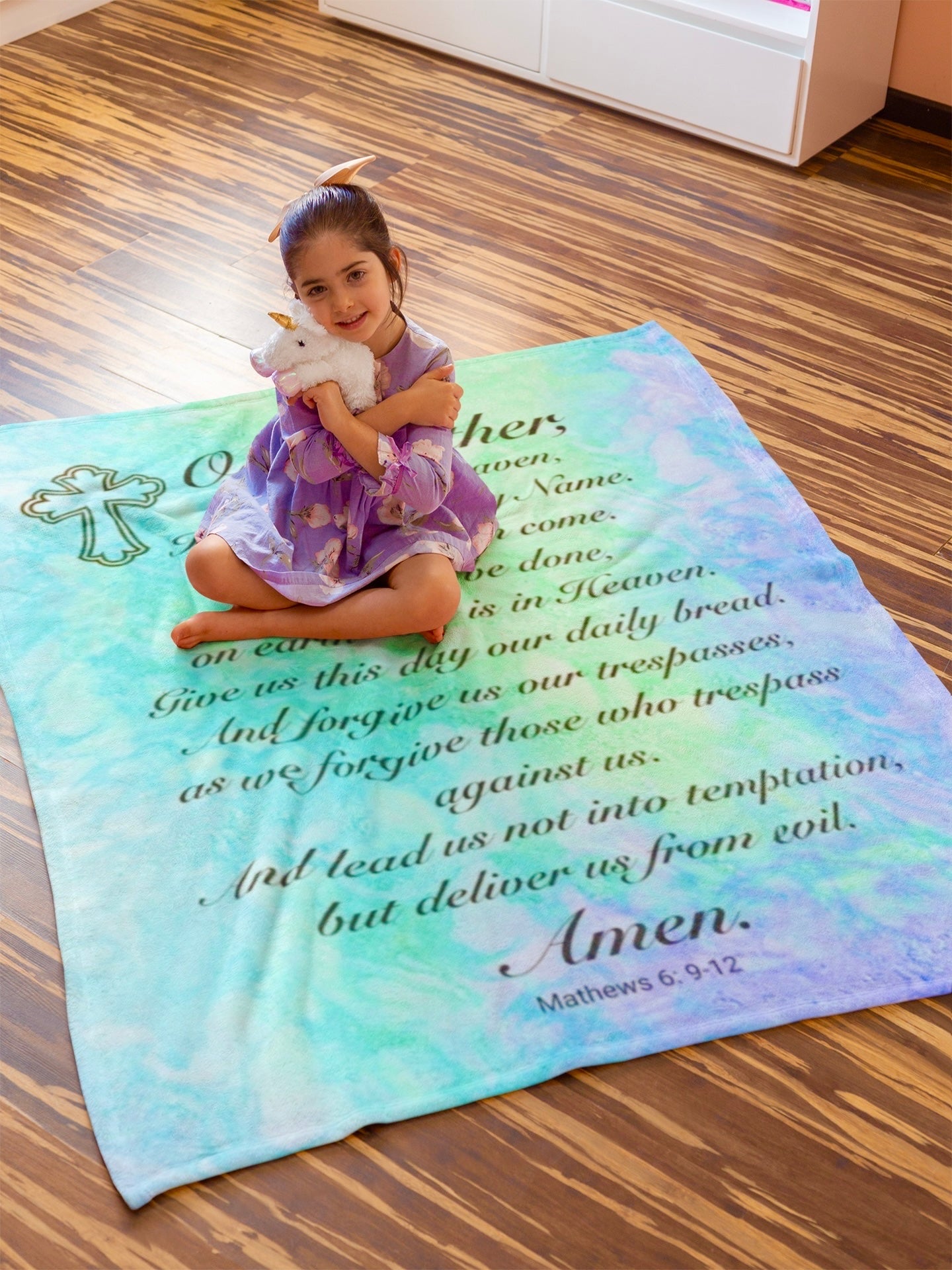 The Lord’s Prayer Marble Teal  Minky Blanket
